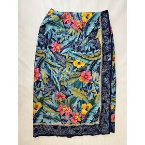 Vintage 90s Y2K Talbots 100% Silk Floral Tropical Skirt Blue Women 10P Petite